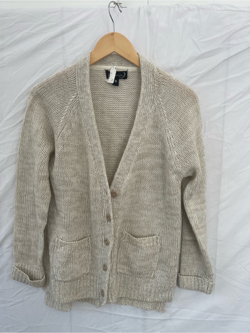 Women’s Beige Knit Button-Front Cardigan Sweater- Sz-8